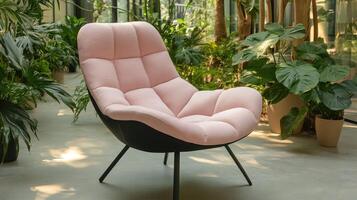 Modern Pink Lounge Chair in Lush Garden Setting photo