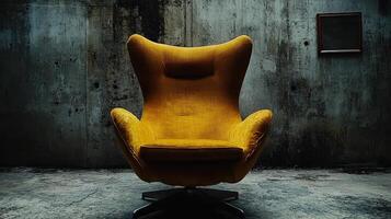 Mustard Yellow Swivel Lounge Chair in Industrial Setting photo