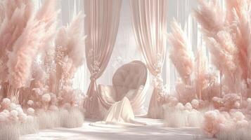 Serene Pink Pampas Grass Scene with Elegant Chair photo