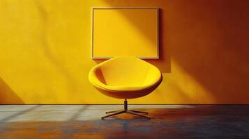 Modern Yellow Chair Interior Design with Blank Canvas photo