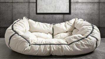 Luxury Off-white Dog Bed with Gray Piping Modern Pet Sofa photo