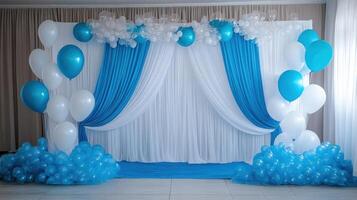 Stunning Blue and White Balloon Backdrop for Events photo