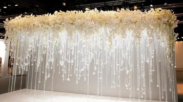 Elegant Wedding Backdrop with White Flowers and Crystal Beads photo