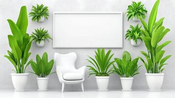 Modern Minimalist Living Room with White Chair and Greenery photo