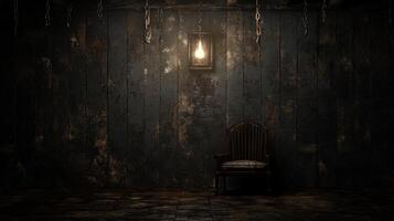Dark Room with Antique Chair and Lantern Background Image photo