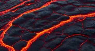 High-resolution close-up of obsidian rock texture with glowing red lava veins, creating a fiery and intense visual. photo