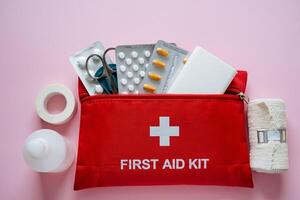 An Essential First Aid Kit designed specifically for use at home and during travel, complete with a convenient medical supplies organizer to keep everything in order photo