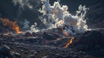 Majestic Eruption of Volcanic Lava with Billowing Smoke Clouds photo