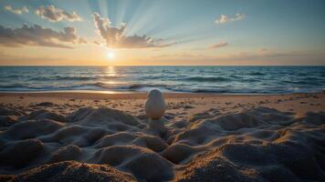 Serene Beach Sunrise with Soft Waves and Beautiful Clouds photo