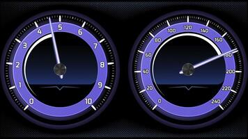 Arrow indicators of the car's operation. The speed and engine speed indicator in blue on an even background. video