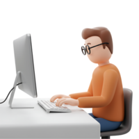 Man Typing on Computer at Desk 3D Render png