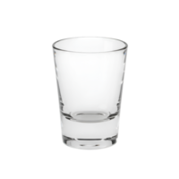 Close-up shot of a clear and empty shot glass, isolated on transparent background, perfect for adding your own beverage or liquid png