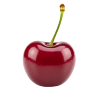 Close-up of a single, vibrant red cherry on a transparent background, capturing its glossy texture and fresh appearance png