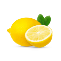 Lemon with Green Leaves Refreshing Citrus Fruit with Slice ripe lemon citrus png