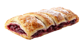 Golden brown mini cherry strudel dusted with sugar isolated on transparent background png