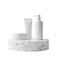 A white container with a bottle of lotion and a tube of toothpaste png