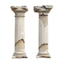 Ancient White Stone Columns with Eroded Details Isolated on Transparent Background png