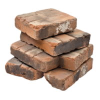 Stacked Rustic Clay Bricks with Weathered Texture Isolated on Transparent Background png