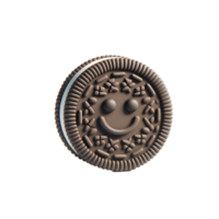 3D Rendered Brown Cookie with Smiley Face and Intricate Patterns png