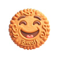 Happy Smiling Biscoff Cookie with Closed Eyes and Biscoff Text png