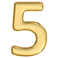 Golden Number 5, pristine, glossy golden number five sparkles with dynamic energy, capturing adventure, freedom, and bold elegance in radiant, 3d rendering png