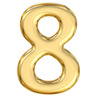 Golden Number 8, pristine, glossy golden number eight glows with power and abundance, symbolizing infinity and refined balance in golden brilliance, 3d rendering png