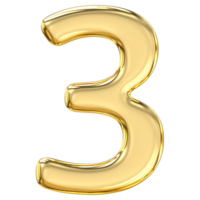 Golden Number 3, pristine, glossy golden number three shines brightly, radiating creativity, optimism, and the power of trinity in sleek , 3d rendering png