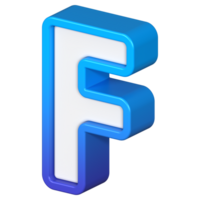 Isometric view of bold Letter F, stands out with its striking blue and white gradient, ready for visual communication, emphasizing clarity and modern feel, 3d rendering png