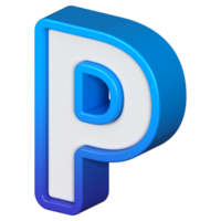 Isometric view of bold Letter P, stands out with its striking blue and white gradient, ready for visual communication, emphasizing clarity and modern feel, 3d rendering png