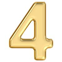 Golden Number 4, pristine, glossy golden number four glows with strength and structure, embodying stability and grounded elegance, 3d rendering png