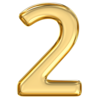 Golden Number 2, pristine, glossy golden number two gleams, symbolizing harmony, balance, and graceful duality in elegant 3D form, 3d rendering png