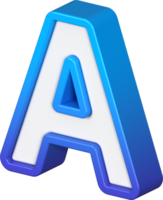 Isometric view of bold Letter A, stands out with its striking blue and white gradient, ready for visual communication, emphasizing clarity and modern feel, 3d rendering png