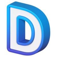 Isometric view of bold Letter D, stands out with its striking blue and white gradient, ready for visual communication, emphasizing clarity and modern feel, 3d rendering png