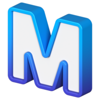 Isometric view of bold Letter M, stands out with its striking blue and white gradient, ready for visual communication, emphasizing clarity and modern feel, 3d rendering png
