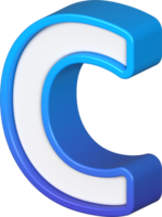 Isometric view of bold Letter C, stands out with its striking blue and white gradient, ready for visual communication, emphasizing clarity and modern feel, 3d rendering png