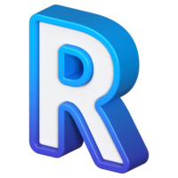 Isometric view of bold Letter R, stands out with its striking blue and white gradient, ready for visual communication, emphasizing clarity and modern feel, 3d rendering png