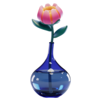Vibrant Pink Flower in a Glossy Blue Glass Vase on Transparent Background png