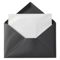 Open Charcoal Envelope with Blank Note on Transparent Background png