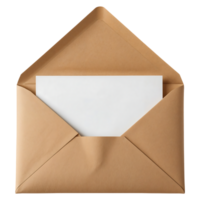Open Kraft Envelope with Blank Note on Transparent Background png