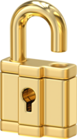 Golden Unlocked Padlock, gleaming symbol of access and security,unlocked padlock shimmers with potential, 3D rendering png
