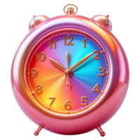 3D Colorful Clock with Bold Numbers and Glossy Finish on Transparent Background png
