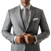 Confident Man in a Tailored Light Gray Suit with a Matching Tie, Isolated on Transparent Background png