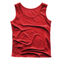 Red Sports Tank Top Front View Mockup with Fabric Texture and Wrinkles Isolated on Transparent Background png