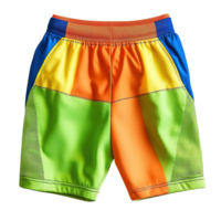Boys' Summer Beach Shorts in Striking Rainbow Colors with Asymmetrical Panel Design Isolated on Transparent Background png