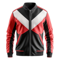 Front View of Trendy Athletic Jackets in Black, Red, and White with Unique Color Blocking and Racing Stripes Isolated on Transparent Background png