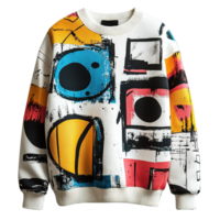 Trendy Oversized Sweatshirt Showcasing Modern Art-Inspired Print with Expressive Colors and Abstract Patterns png
