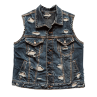 Rugged and Edgy Distressed Jean Vest with Frayed Hem and Torn Fabric on Transparent Background png