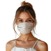 Female Model Showcasing Soft and Breathable Natural Fabric Face Mask png