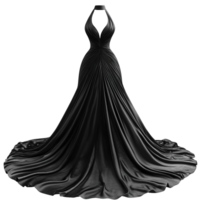 High Fashion Halter Neck Gown in Satin Fabric with Cinched Waists and Flowing Skirts on Transparent Background png