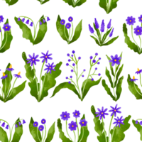 Spring colorful flower elements watercolor. Seamless pattern floral of wildflower, leaf branch, foliage. Repeated background. Hand drawn blossom loopable illustration for easter, thanksgiving png